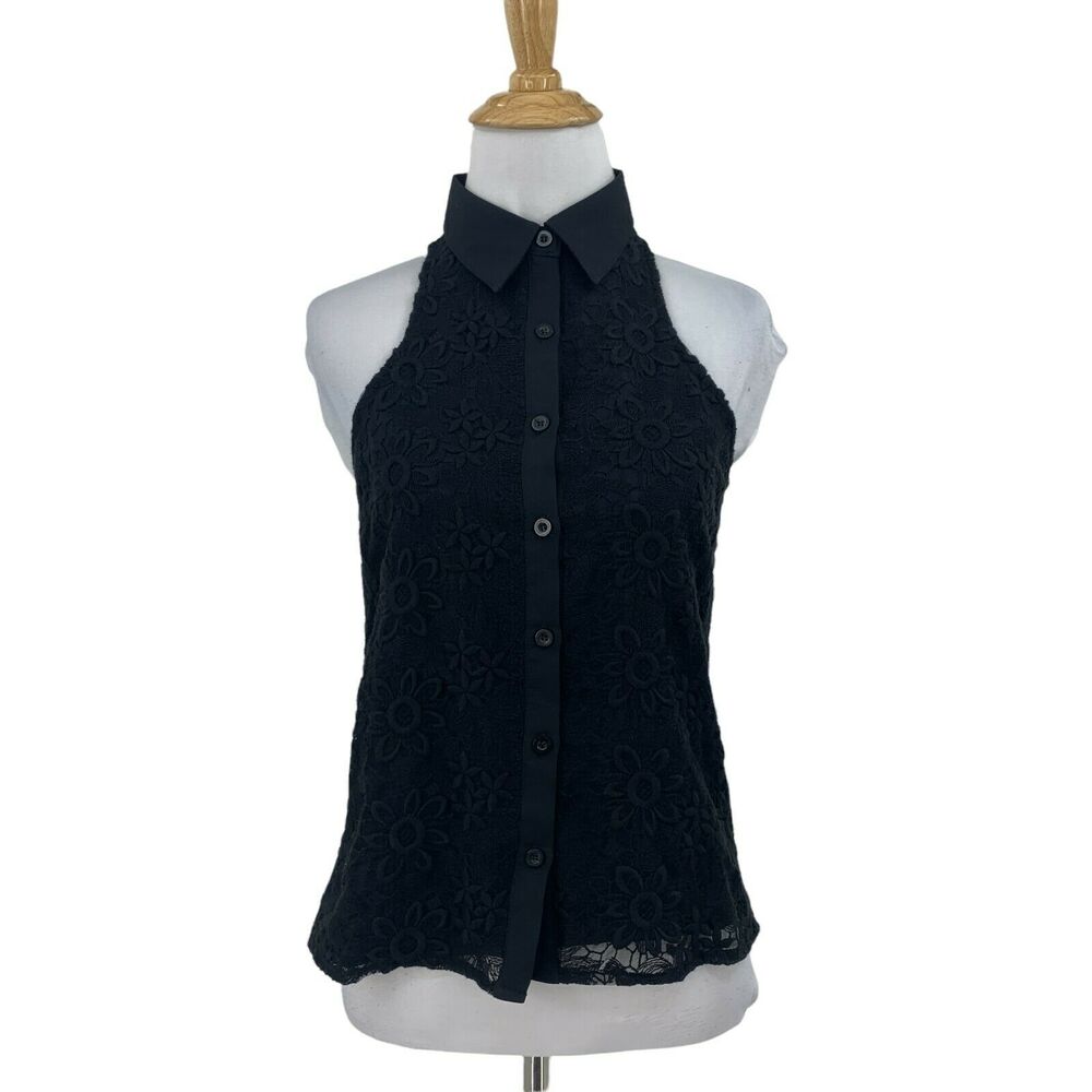 MM Couture by Miss Me Crochet Tuxedo Tank Womens XS Extra Small Button Front Top